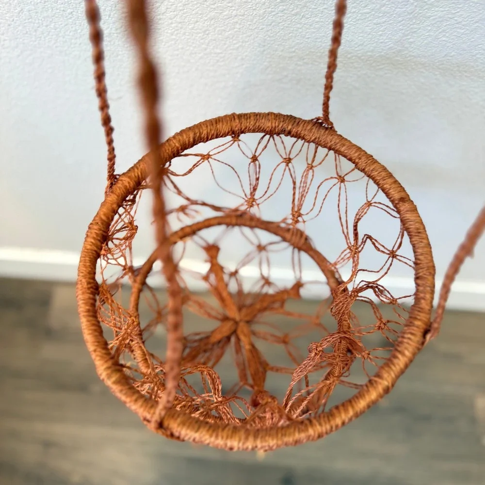 Vintage Hand Woven Terracotta Fiber Hanging Basket Macrame Plant Hanger Boho
